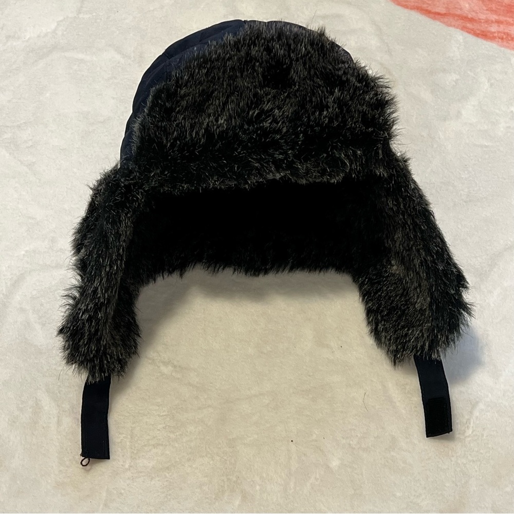 Toddler Navy Quilted Trapper Hat with Faux Fur - Picture 3 of 4